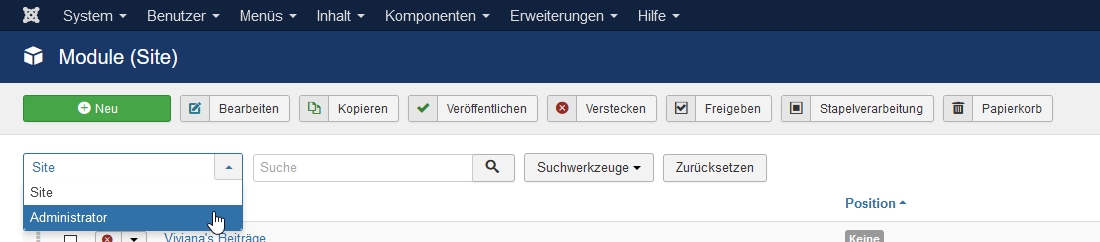 Module Site und Administrator