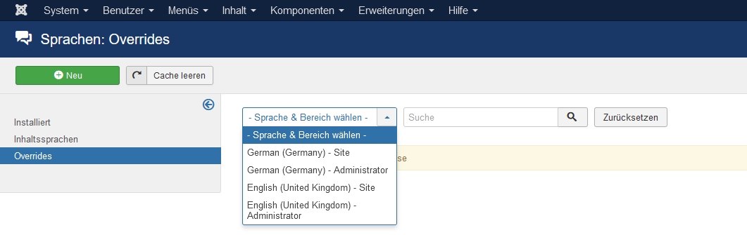 Sprachen Overrides