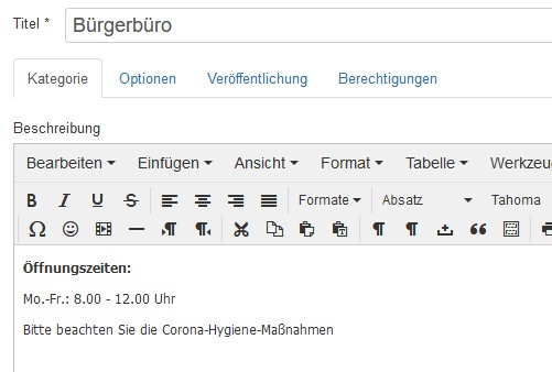 Screenshot Kategorie Beschreibung